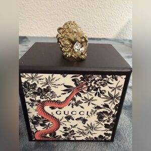 BRAND NEW Gucci Gold Lion Head Clear Crystal Size 10 / X-Small / 5.25